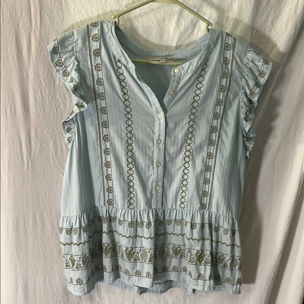 Light Blue Ruffle Sleeve Top